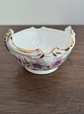 COALPORT 科尔波特 英国中古骨瓷收藏描金手绘双耳瓷碗 摆件糖缸