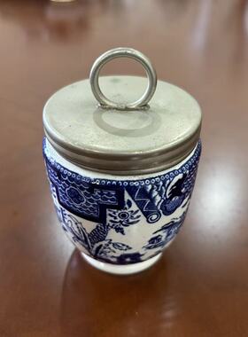 Royal Worcester 伍斯特 1924年青花山水楼阁百年古董鸡蛋杯 瓷罐