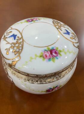 日本则武 Noritake 古董手绘首饰盒盖罐 百年手工首饰盒 摆件瓷罐