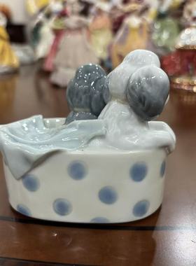 Nao 西班牙雅致集团 1988年产 两只小狗装饰瓷器 欧洲手工瓷摆件