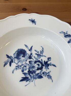 MEISSEN 梅森 德意志之花青花花卉昆虫二级深盘 经典花边收藏瓷碟
