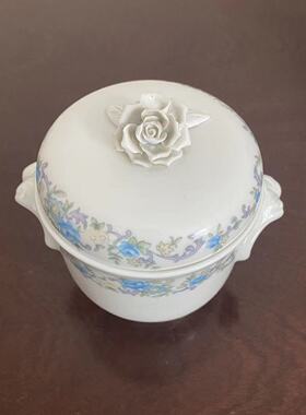 Limoges 利摩日 法国手工瓷器花卉双耳罐 中古咖啡罐双耳茶叶瓷罐
