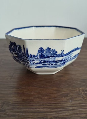 Royal Doulton 皇家道尔顿 西洋收藏青花欧洲风景八角瓷碗 糖缸