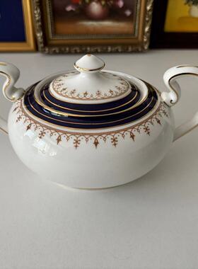 AYNSLEY 安兹丽 Leighton 英国中古钴蓝咖啡罐 茶缸双耳椭圆糖罐