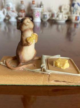 AYNSLEY 安兹丽 英国中古稀有收藏 奶酪小老鼠手绘树脂 卡通摆件