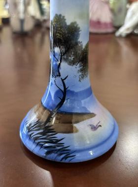 则武 Noritake 日本百年古董瓷器 手绘风景瓷烛台 收藏摆件蜡烛座