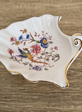 Hammersley 哈默斯利 贝壳型切尔西鸟小瓷碟 描金花边摆件茶包盘