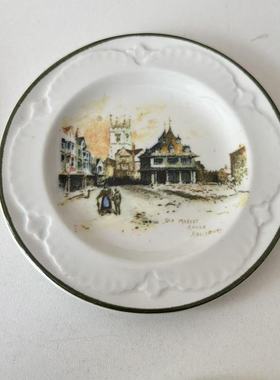 Ridgway 李奇微 英国中古乡村风景小碟  纹饰圆盘 装饰摆件瓷盘