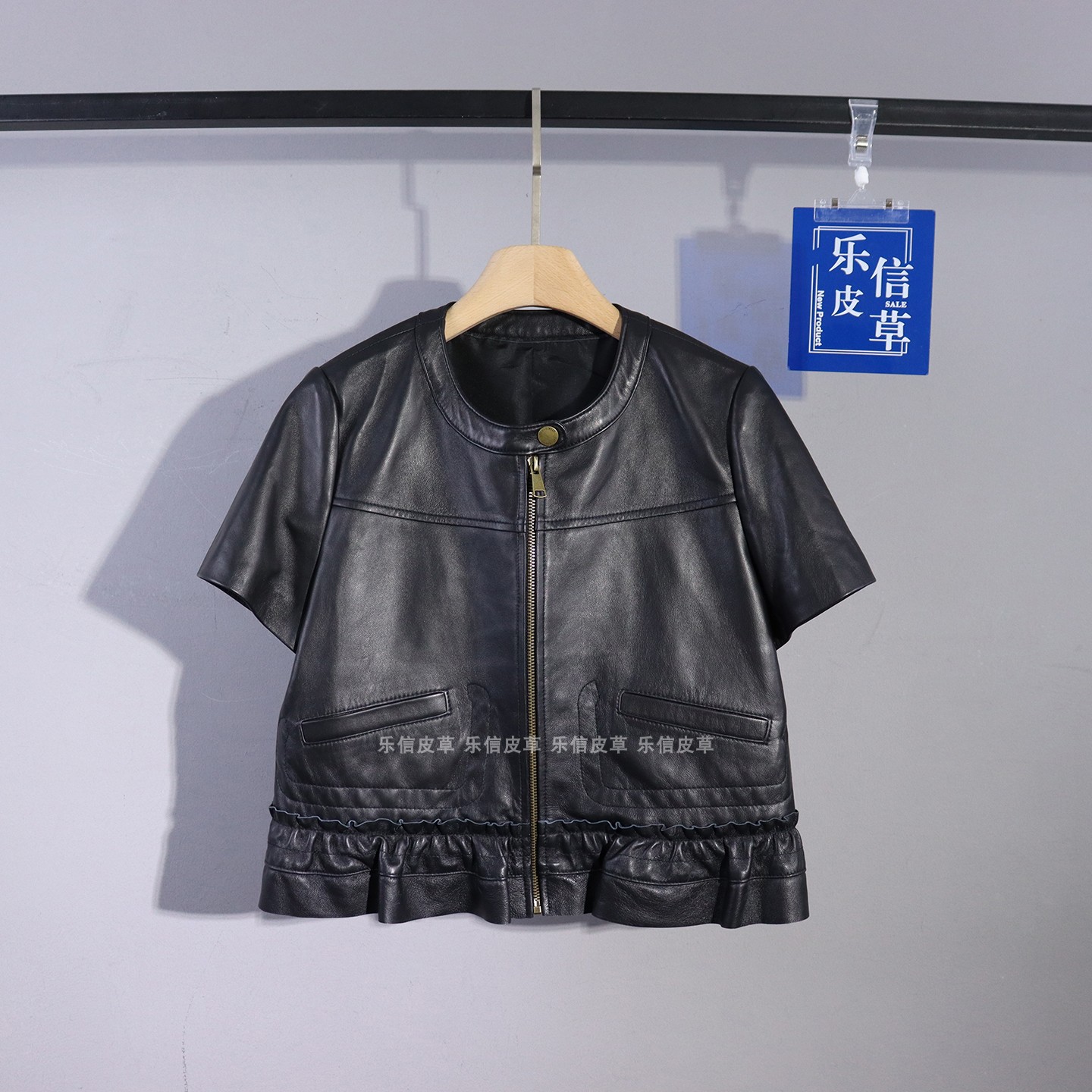 气质新款真皮皮衣绵羊皮木耳边短袖马夹时尚休闲马甲个性百搭外套 - 图2