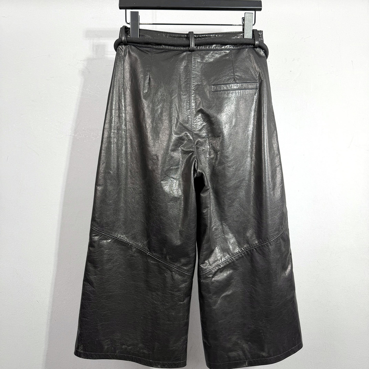 复古新款真皮牛皮油蜡皮裤女百搭抽绳系带收腰宽松阔腿直筒七分裤,淘宝优惠券,粉丝福利购,淘宝优惠卷