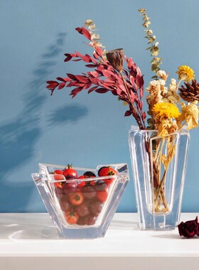 Orrefors 进口水晶玻璃GLACIAL透明花瓶北欧餐桌家居客厅插花摆件