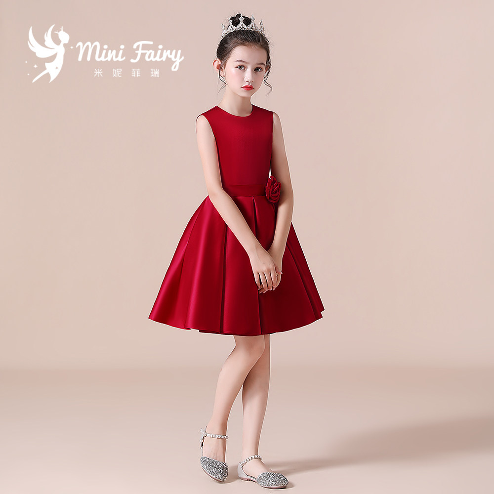 2025新款女童钢琴演出服红色公主裙高端缎布礼服学校主持人小礼服,淘宝优惠券,粉丝福利购,淘宝优惠卷