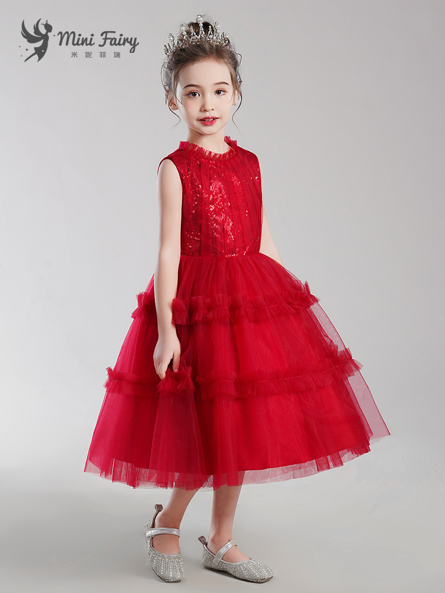 女童小提琴演出服酒红色生日公主裙儿童钢琴演奏晚礼服洋气蓬蓬裙,淘宝优惠券,粉丝福利购,淘宝优惠卷