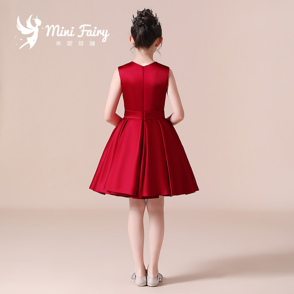 2025新款女童钢琴演出服红色公主裙高端缎布礼服学校主持人小礼服,淘宝优惠券,粉丝福利购,淘宝优惠卷