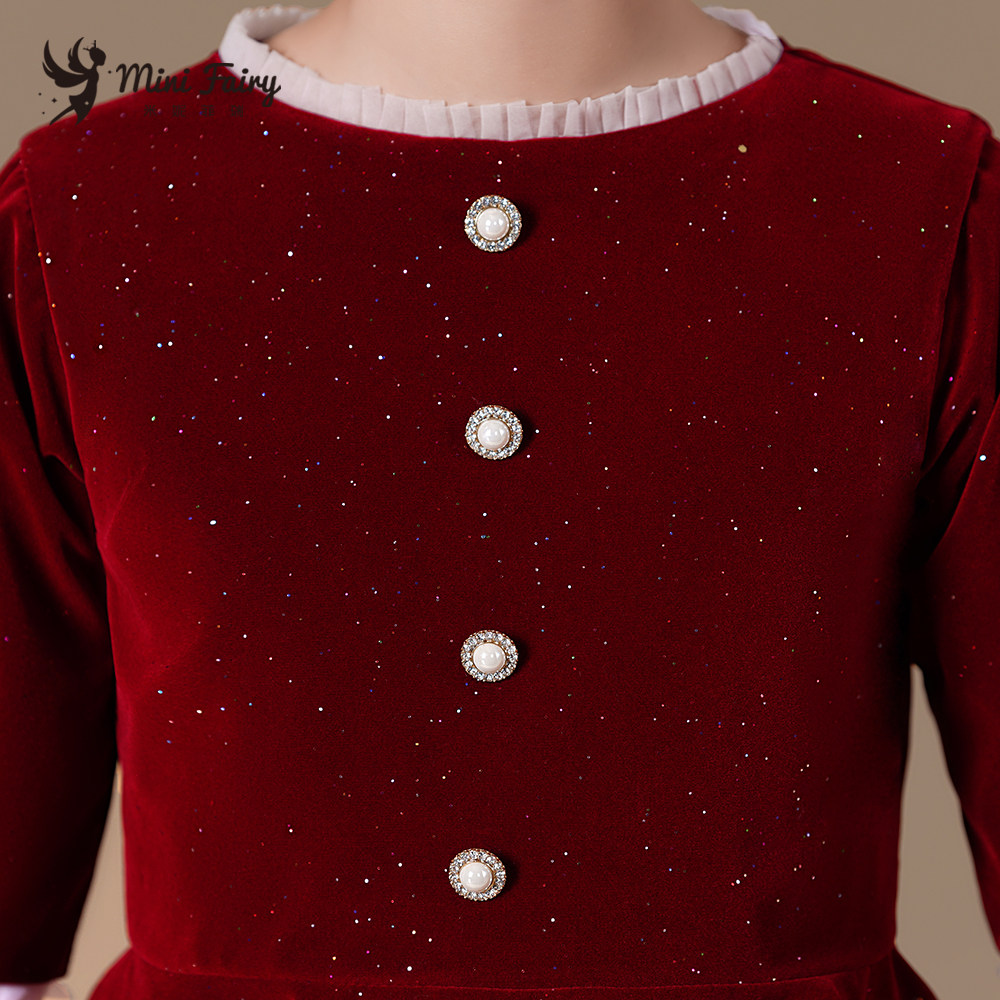 女童红色丝绒晚礼服儿童演出服学生小提琴演奏裙主持朗诵比赛短裙,淘宝优惠券,粉丝福利购,淘宝优惠卷