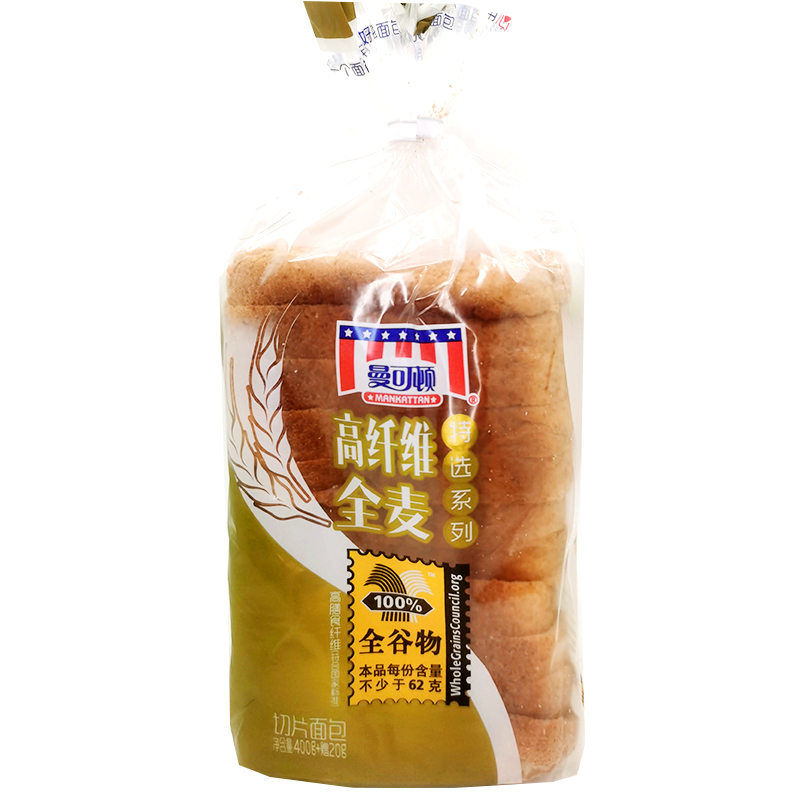 【短保】曼可顿高纤维全麦面包切片吐司学生充饥代早餐宿舍零食品 - 图1