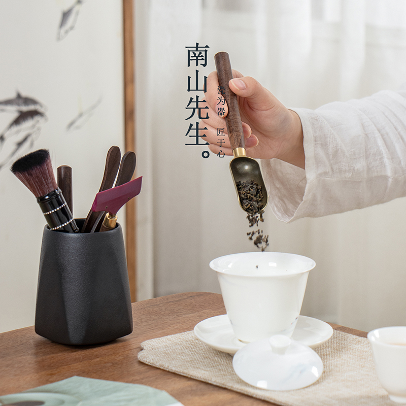 南山先生云墨茶道六君子黑檀木功夫茶具配件家用简约茶拨茶夹茶勺-图2