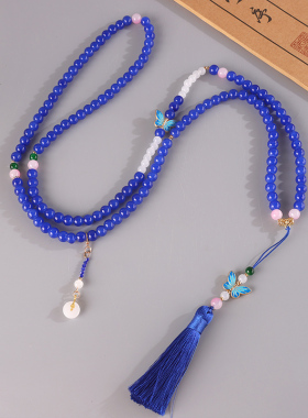 新中式中国风长款斜跨叠戴高级感流苏毛衣链女旗袍复古国风配饰女