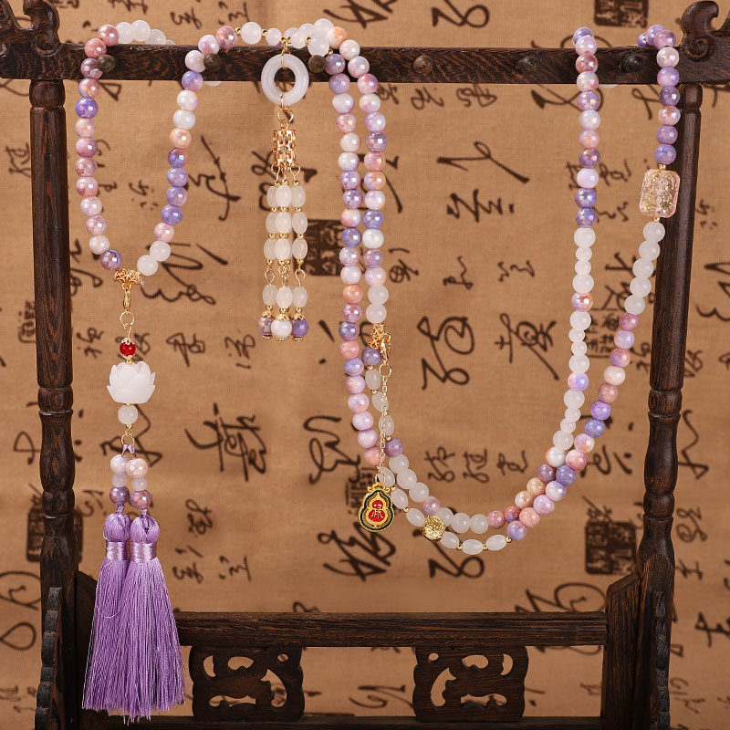 新中式紫色长流苏项链搭配马面裙古风配饰百搭汉服出游写真拍照女,淘宝优惠券,粉丝福利购,淘宝优惠卷