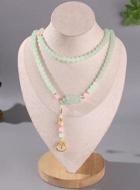 新中式浅绿色璎珞斜挎链国风复古蝴蝶配饰明制项圈古装汉服配饰品