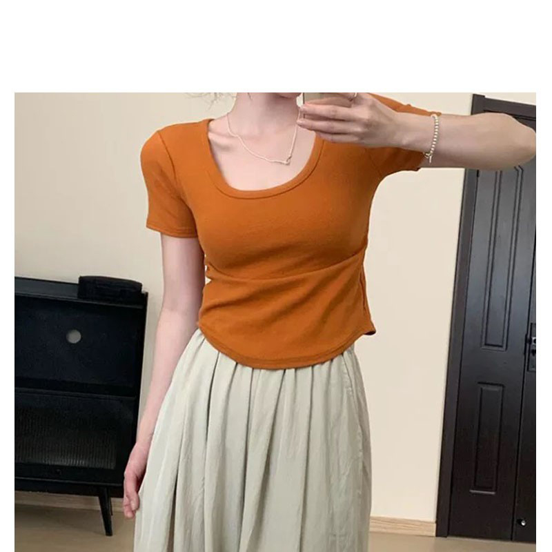 FOREVER21纯欲风U领基础款短袖T恤女夏季辣妹设计感不规则短款纯_淘宝内购会_女装/女士精品-第5张图片-提都小院