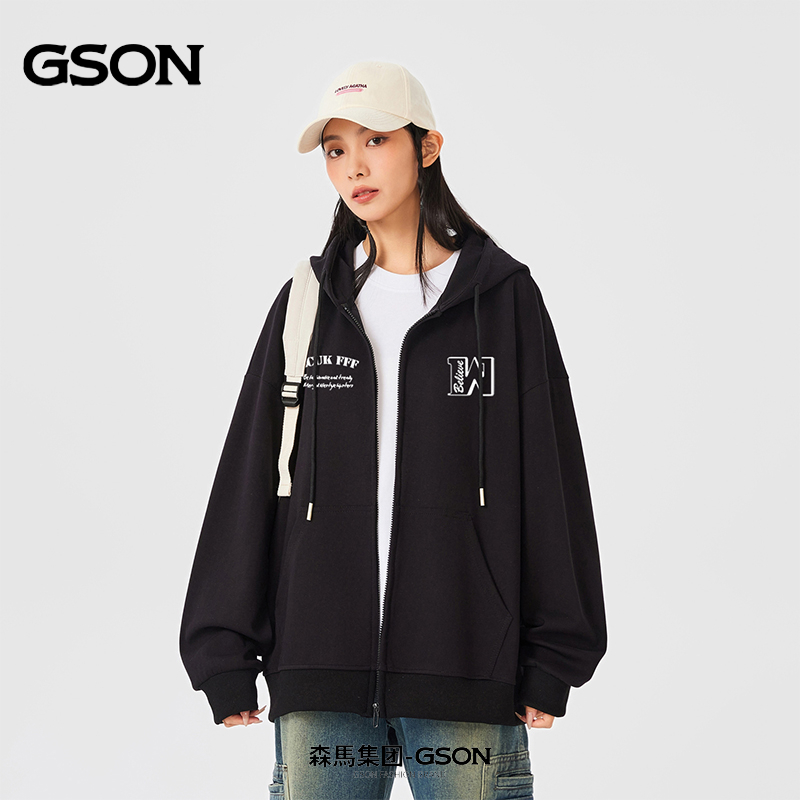 森马集团旗下GSON美式复古字母印花连帽卫衣秋冬新款宽松情侣开衫_淘宝内购会_男装-第2张图片-提都小院
