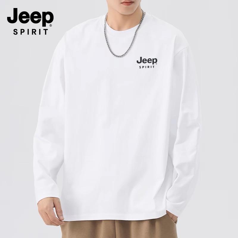 JEEP/吉普春秋季纯棉男士长袖T恤衫修身休闲圆领百搭打底衫上衣服_淘宝内购会_男装