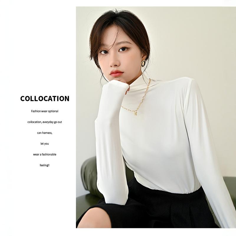 2024浪莎秋冬新款半高领木耳边简约百搭打底衫女半高领上衣打底衫_淘宝内购会_女装/女士精品