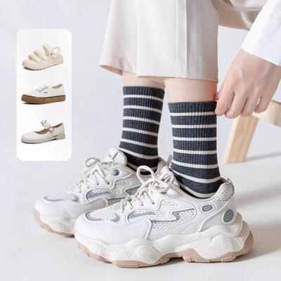 都市丽人复古条纹袜子美拉德外穿