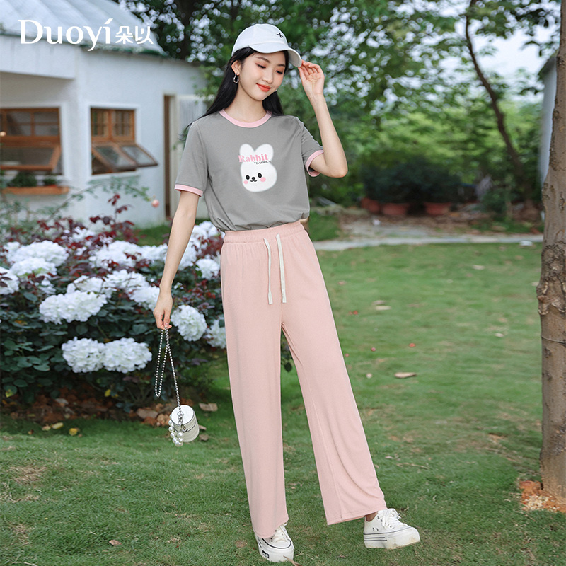 朵以2024夏装新款T恤女时尚休闲兔子印花撞色正肩灰色短袖上衣_淘宝内购会_女装/女士精品-第3张图片-提都小院