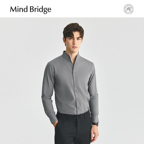 mind bridge新中式莫代尔衬衫2026春秋新款长袖衬衣男士立领男装 - 图0