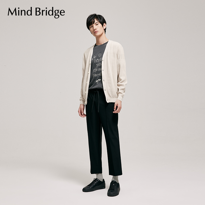 Mind Bridge冬季男士v领针织开衫新款长袖宽松毛衣 休闲外套