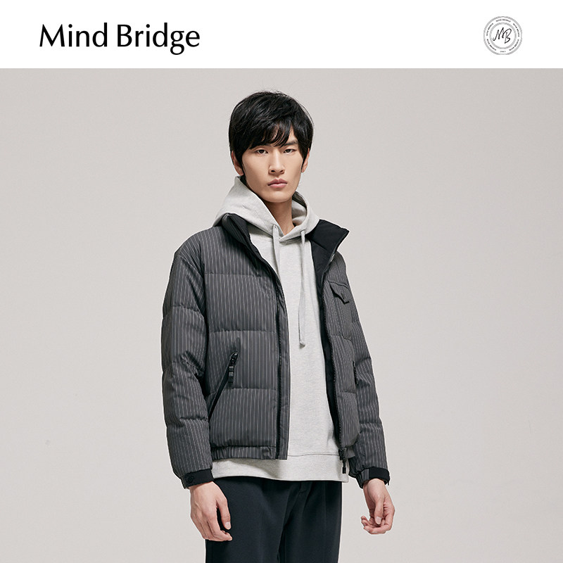 MindBridge 冬季新款男装羽绒服短款立领条纹时尚夹克厚外套,淘宝优惠券,粉丝福利购,淘宝优惠卷