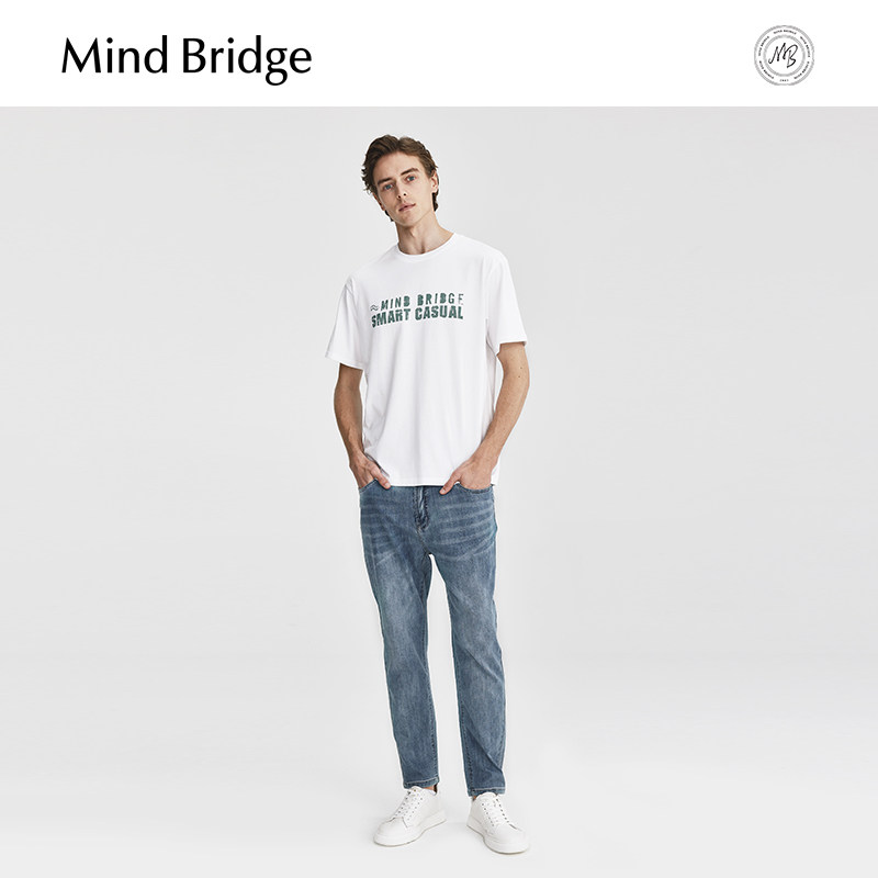 Mind Bridge【纯棉】2025夏圆领印花短袖男士美式休闲半袖宽松T恤,淘宝优惠券,粉丝福利购,淘宝优惠卷