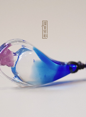 古法琉璃项链蓝色水滴吊坠