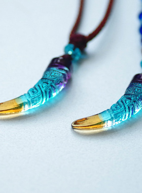 古法琉璃蓝色原创设计风月亮吊坠