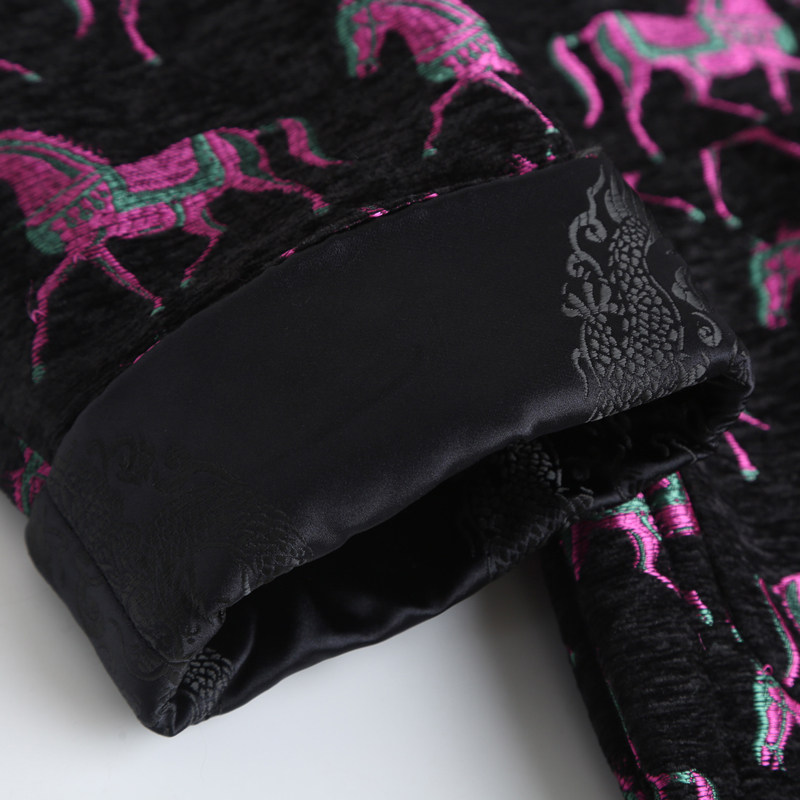 中国风秋冬季新中式唐装男装复古民族风马纹立领盘扣丝绒上衣男,淘宝优惠券,粉丝福利购,淘宝优惠卷