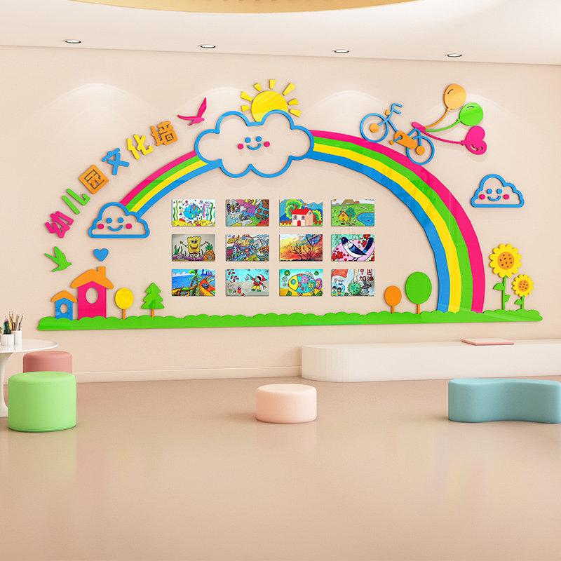 幼儿园文化墙美术绘画优秀作品展示墙贴照片墙教室布置墙面装饰