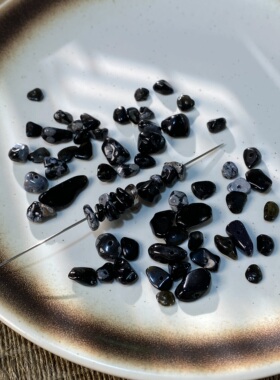 天然雪花黑曜5*8mm有孔碎石手工diy串珠手链项链饰品配件材料S45