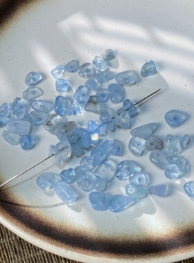 天然海蓝宝5*8mm有孔碎石手工diy串珠手链项链饰品配件材料S77