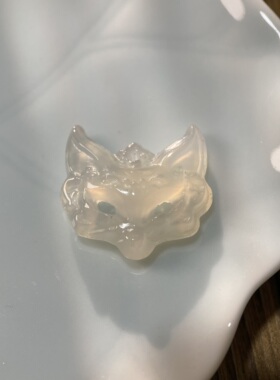天然白玛瑙23*22mm狐狸面具吊坠挂件玉佩项链饰品配件材料S984