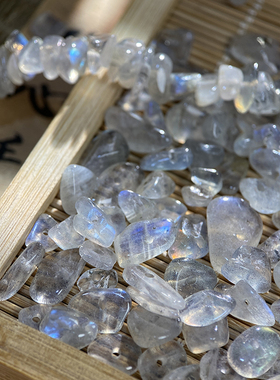 天然灰月光5*8mm有孔碎石手工diy串珠手链项链饰品配件材料S31