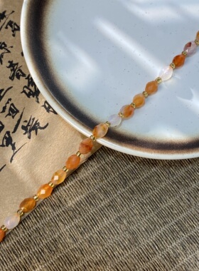 天然橙波斯湾6*8mm切面米珠散珠手工diy串珠手链项链饰品配件X925