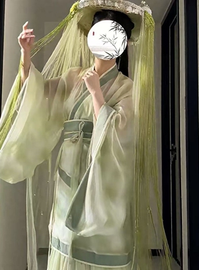 古风汉服女款防晒面纱斗笠帽