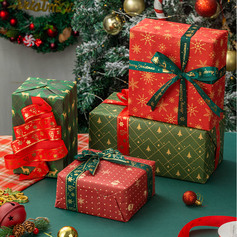 2024款圣诞节丝带蛋糕盒礼物包装彩带捆DIY蝴蝶装饰鲜花烘焙带子