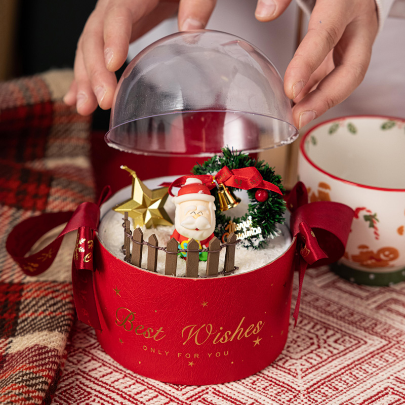 圣诞抱抱桶手提透明慕斯蛋糕盒子网红生日半圆包装盒空盒烘焙礼盒 - 图1