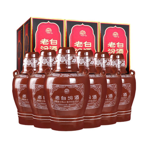 杏花村官方旗舰店 53度老白汾酒475ml*6瓶整箱装高度白酒山西汾酒 - 图1