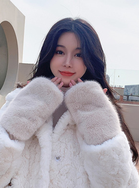 冬季手套仿水貂毛半指女
