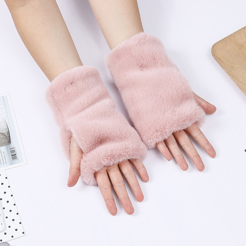 半指手套仿皮草兔毛韩版学生冬季保暖可爱毛绒加厚长袖口露指手套,淘宝优惠券,粉丝福利购,淘宝优惠卷