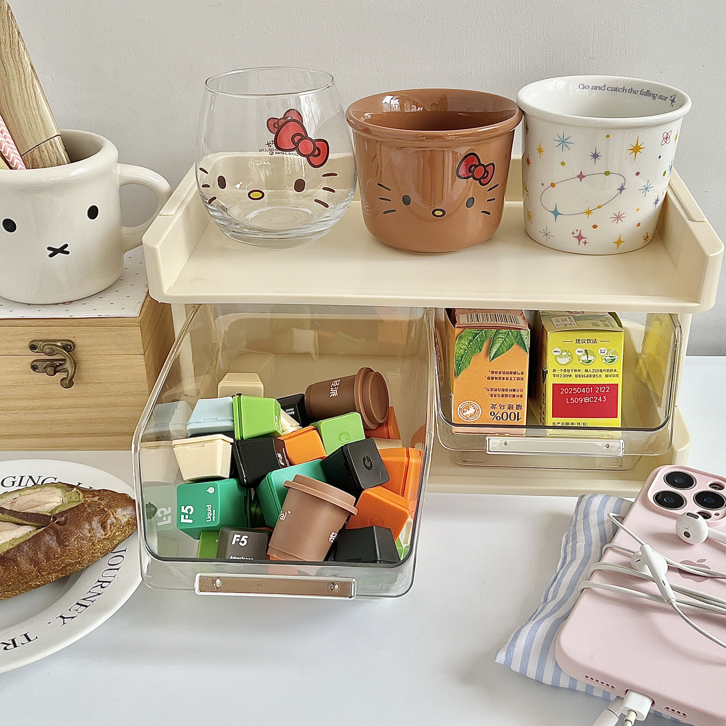 桌面咖啡茶包抽屉式收纳盒办公室透明杂物整理盒零食杯子置物架 - 图2